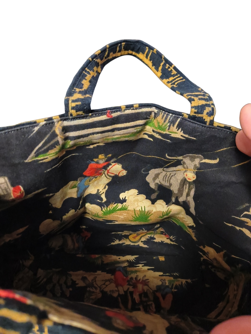 Handmade Black and Gold Animal Western Cowboy Pattern Tote Handbag - Picture 7 of 7